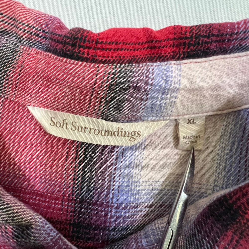 Soft Surroundings Flannel Tapestry Floral Back Tunic Shirt XL Boho Mixed Media - Picture 4 of 13
